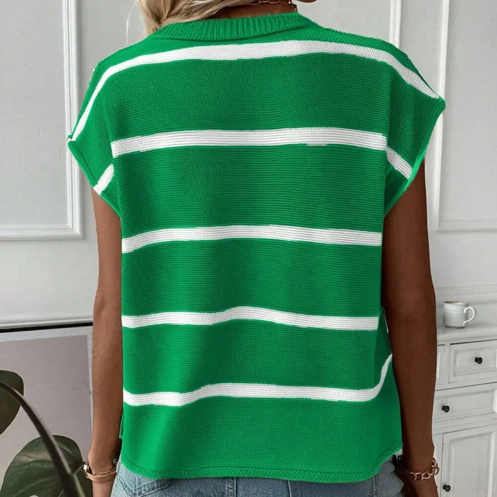 Green Casual Women Loose Fit Round Neck Sleeveless Vest - Picture 2 of 6